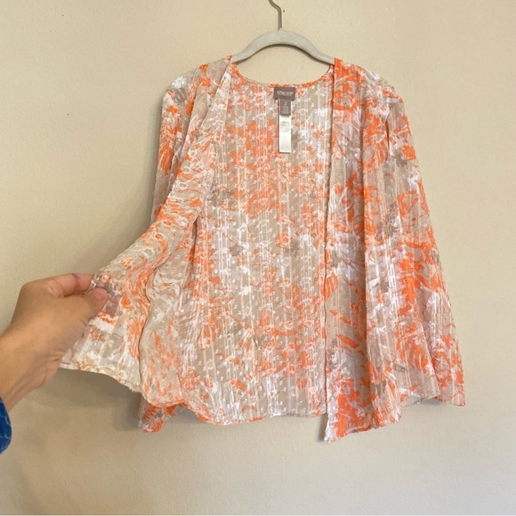 Chico’s Camo Foliage Sheer Jacket Peach Cream Size 2 Large - Picture 8 of 16